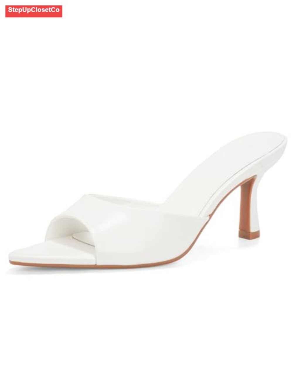 Women's Kitten Heels Open Pointed Toe Slip On Mid Heel Sandals Faux Leather